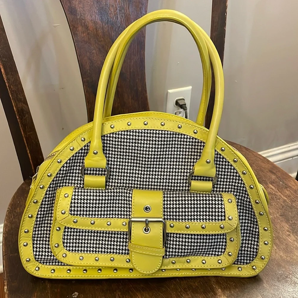 Nicole Miller Collection lime green black with silver stud purse travel career